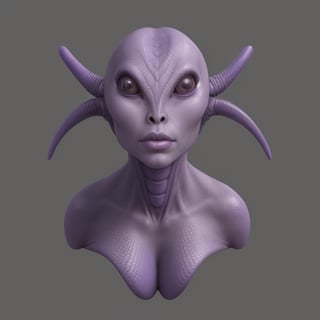 an alien female, with scaly purple skin
