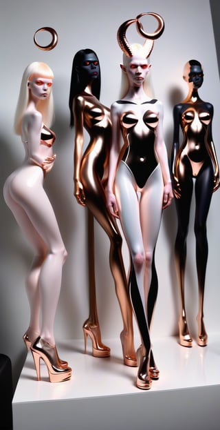 demon models albino, all in glow, shine, traslucen ,rose gold, nacar and onix shine