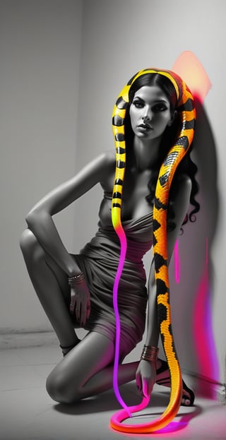 woman snakes loish art style,more detail XL, neon ,luminicent, backgraund egypcian 