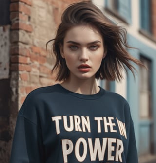 hyper realistic photography, 2d render, 8k, hyper realistic photography, 2d render, 8k, tshir say " Turn the pain in power"   editorial fashion moda vintage chic invierno , lois van baarle loish loisvb art