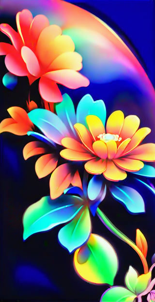  loish art style,more detail XL, neon ,luminicent,  flowers background rainbow