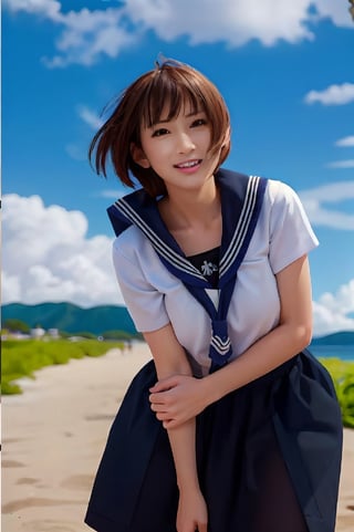(((masterpiece))), (((best quality))), Best picture quality, high resolution, 8k, realistic, sharp focus, realistic image of elegant lady, there is a woman in a sailor outfit posing for a picture, a hyperrealistic schoolgirl, realistic young gravure idol, makoto shinkai. digital render, hyperrealistic , close up iwakura lain, kantai collection style, makoto shinkai and artgerm, wearing japanese , photorealistic anime, anime girl in real life