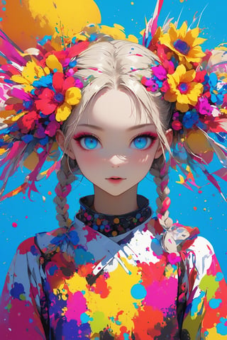 aesthetic,esthetically Japanese  modern art,
,1 girl,beautiful blue eyes,superbly crafted braided hairstyles,amazingly intricate braid hair,Beautiful  pigtails braided with flowers,long pigtails, ,
each meticulously created braid decorated with delicate accessories and beads,aesthetic,Realistic Blue Eyes,dal-1,colorful,DonMD1g174l4sc3nc10nXL ,dal-27,art_booster