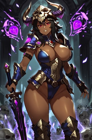  score_9, score_8_up, score_7_up, masterpiece, best quality, highres, AoiDef, 1mature female,fallen paladin,sword,wizard, cast magic,fantasy world, Skull helmet in head in the of with skulls,shards,monster girl,source_furry, armor,Beautiful armor,pretty eyes,source_questionable,muy,angry,curvy,dark background,red eyes,(dark skin),more details,wide hips,piglet,!!style,Expressiveh