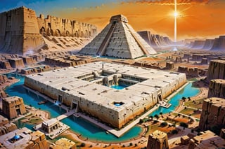 gigantic, mesopotamian, fortress ziggurat made of white marble, massive, desert, wide shot, isometric view, masterpiece, high_resolution,matte painting,Building_Egyptian,DonMC3l3st14l3xpl0r3rsXL,portrait,egyptTech,painted world,more detail XL,digital artwork by Beksinski,shadowrun_character