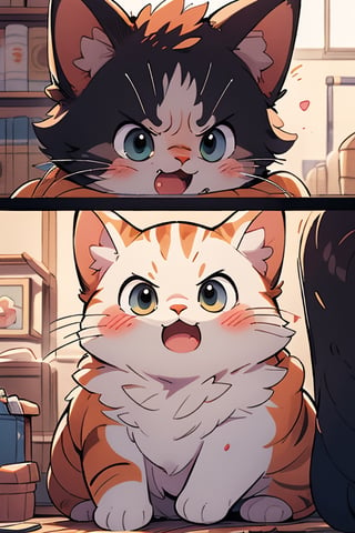 ((masterpiece,best quality)), cinematic composition, one  cat ,angry expression,Side face,hmochako,dr24jab,Color Booster,bright,Storyboard,Hayao Miyazaki style