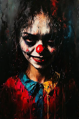 photorealistic and dressed like a clown, bright light, smiling, front view
,LegendDarkFantasy,DonM3v1lM4dn355XL ,darkart,Asian Girl,ghost person,TechStreetwear