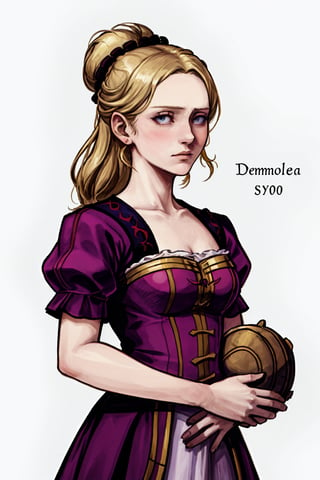 Desdemona (from Shakespeare's novel Othello) in the year 1603, alone, looking ahead with an empty white background

color illustration