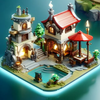 8k, RAW photos, top quality, masterpiece: 1.3),
A fantasy fairy village
, miniature, landscape, depth of field, ladder,  from above, English text,Ore, cave, torch,Underground lake, isometric style, simple background, white background,3d isometric,steampunk style,ff14bg,DonMSt33lM4g1cXL,DonMD0n7P4n1cXL,LEGO MiniFig