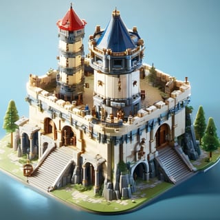 8k, RAW photos, top quality, masterpiece: 1.3),
 medieval tower,Citadel,Fortress,Fortified city
, miniature, landscape, depth of field, ladder,  from above, English text, isometric style, simple background, white background,3d isometric,steampunk style,ff14bg,DonMSt33lM4g1cXL,DonMD0n7P4n1cXL,LEGO MiniFig