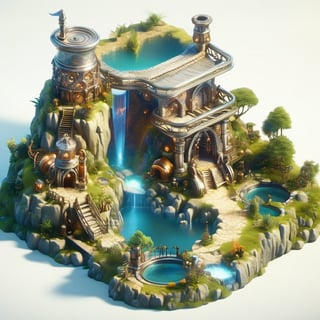 8k, RAW photos, top quality, masterpiece: 1.3),
A fantasy fairy village
, miniature, landscape, depth of field, ladder,  from above, English text,Ore, cave, torch,Underground lake, isometric style, simple background, white background,3d isometric,steampunk style,ff14bg,DonMSt33lM4g1cXL,DonMD0n7P4n1cXL