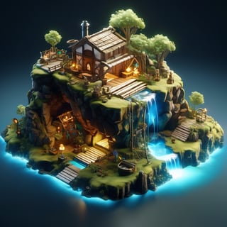 8k, RAW photos, top quality, masterpiece: 1.3),
A fantasy fairy village
, miniature, landscape, depth of field, ladder,  from above, English text,Ore, cave, torch,Underground lake, isometric style, simple background, white background,3d isometric,steampunk style,ff14bg,DonMSt33lM4g1cXL,DonMD0n7P4n1cXL