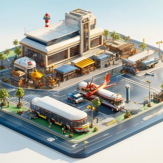 8k, RAW photos, top quality, masterpiece: 1.3),
 Transport hub,Airport
, miniature, landscape, depth of field, ladder,  from above, English text, isometric style, simple background, white background,3d isometric,steampunk style,ff14bg,DonMSt33lM4g1cXL,DonMD0n7P4n1cXL,LEGO MiniFig