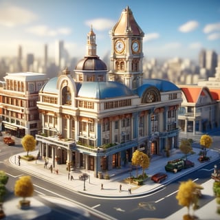 8k, RAW photos, top quality, masterpiece: 1.3),
City Hall and Office building,and Department store,and Transport huband Airport ,boulevard
, miniature, landscape, depth of field, ladder,  from above, English text, isometric style, simple background, white background,3d isometric,steampunk style,ff14bg,DonMSt33lM4g1cXL,DonMD0n7P4n1cXL