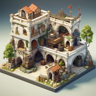 8k, RAW photos, top quality, masterpiece: 1.3),
medieval era , a mineral-rich mine
, miniature, landscape, depth of field, ladder,  from above, English text,architecture, tree, potted plants, isometric style, simple background, white background,3d isometric,steampunk style,ff14bg,DonMSt33lM4g1cXL,DonMD0n7P4n1cXL