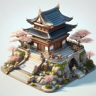 8k, RAW photos, top quality, masterpiece: 1.3),
Japan, Shiratori Castle, cherry blossom trees, art museum, shrine,Japanese garden
, miniature, landscape, depth of field, ladder,  from above, English text,architecture, tree, potted plants, isometric style, simple background, white background,3d isometric,steampunk style,ff14bg,DonMSt33lM4g1cXL