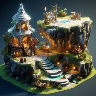 8k, RAW photos, top quality, masterpiece: 1.3),
A fantasy fairy village
, miniature, landscape, depth of field, ladder,  from above, English text,Ore, cave, torch,Underground lake, isometric style, simple background, white background,3d isometric,steampunk style,ff14bg,DonMSt33lM4g1cXL,DonMD0n7P4n1cXL