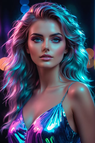 Full body, translucent, wispy, monochrome, detailed facial features, expressive eyes,Extremely Realistic, very marked features, perfect eyes with very long eyelashes, juicy lips, sensual, ideal proportions, UHD, 8K,retro ink, intense colors, vibrant colors, chromatic aberration, beautiful volumetric lighting, epic light, sharp focus, bokeh, intricate