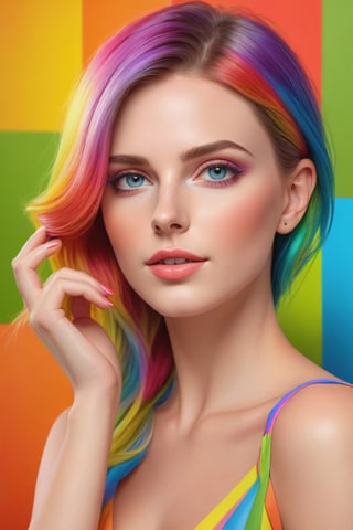 PHOTO REALISTIC, portrait, bright picture, female , 24 years old, multi- beautiful makeup , seductive face , score_9 , score_8_up , score_7_up , score_6_up , score_5_up , score_4_up , UHD , 8K , masterpiece , Ultra detailed photo , photo real , realistic high detailed body, anatomic correct, ultra_high_resolution , lots of detail , natural_skin , Extremely Realistic female, hands out of view, multi-color hair, multi-color background.