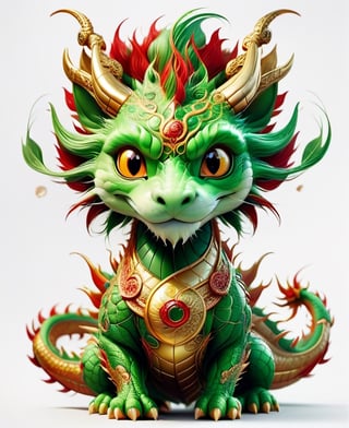 (best quality:1.3), Amazing, beautiful detailed eyes,green color, sharp focus, highly detailed, rich colors, vibrant colors,Chibi green Chinese dragon with golden horns, Chinese dragon head, 
Red and gold cheongsam vest, black eyes ,tatoo_style,illustration,graphite_art,((looking into camera)),((white_background)),simple_background,chinese dragon,flat_vector_art,DonM3l3m3nt4lXL