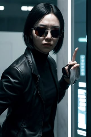 woman, glasses with chrome lenses, without eyes, no eyes, futuristic, cyberpunk, cyberpunk face, extremely detailed texture, ultra-realistic, cinematic lighting, photorealistic, cinematographic, atmosphere of suspicion, terror scene, ultra realistic, extremely detailed