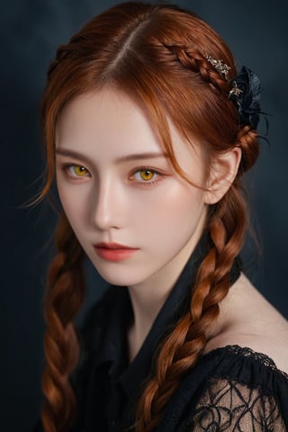 (ultra realistic,best quality),photorealistic,Extremely Realistic,in depth,cinematic light,hubggirl,

BREAK

stunning anime portrait of a red-haired girl with intense yellow eyes, close-up view, intricate hand details, braided hair, dark clothing, strong light and shadow contrasts, black nails, 17 years old, 

BREAK

dynamic poses, particle effects, perfect hands, perfect lighting, vibrant colors, intricate details, high detailed skin, intricate background, realistic, raw, analog, taken by Sony Alpha 7R IV, Zeiss Otus 85mm F1.4, ISO 100 Shutter Speed 1/400, Vivid picture, More Reasonable Details