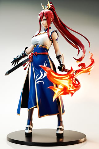 (Score_9, Score_8_Up, Score_7_Up), (Intricate Details: 1.2), 3d, Anime Style,1 girl, solo, full body, erza scarlet, DonMF1r3XL, facing_viewer, chinese_clothes, flaming_swords, dual_wield, long hair(ponytail), red hair,