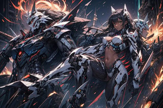 score_9, score_8_up, score_7_up, score_6_up,rating_explicit,vector trace,Wolf_girl,mecha_musume,(bikini_armor), exposed_belly, long_hair(black),black_hair, black_armor,mecha_girl_figure,Energy light particle mecha,mecha,(full_body),More Detail,(dark_skin_female),claws, score_9_up,1 girl,bodysuit,Details++