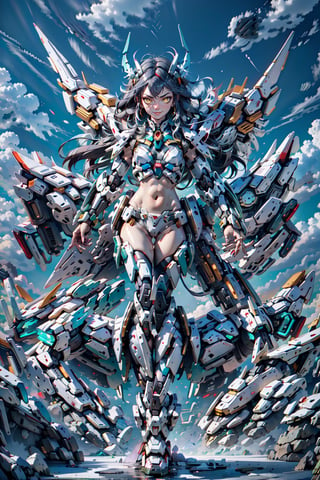 1girl,mecha musume,Dragon_armor,black_hair,long_hair,Chinese face,bikini_armor,mecha_musume,armored_mask,Green Crystal Mecha,robot_hydra(5 heads around the character),mecha dragon