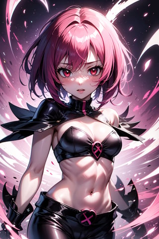 1girl, solo, red eyes, pink hair, duel monster, neon background,EpicSky