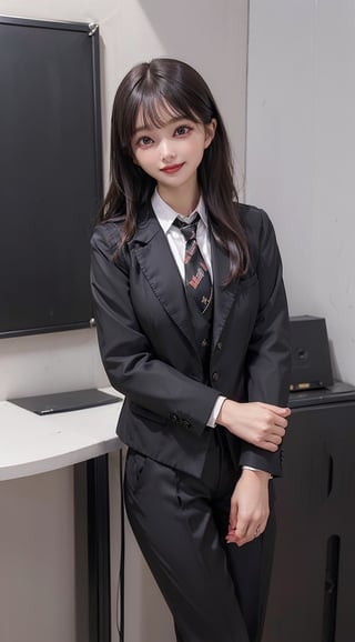 ((((Black_blazer_jacket:1.5)))),((((black_button_waistcoat_wear_inside_blazer:1.5)))),(((collared_shirt:1.5))),((((necktie:1.5)))),((((long_pants:1.4)))),(((standing:1.3))),((((((front_viewed:1.5)))))),(((((extra_long_hair_with_complete_bangs_with_blurry:1.5))))),((((looking_at_viewer:1.5)))),(beautiful and aesthetic:1.4),((((cute_smiling_happy_face:1.4)))),((((round cheeks, high-bridged nose, plastic surgery round eyes:1.5)))), (((Kpop_style_poses:1.4))),((((office_room:1.4)))),
perfect.,Bomi,Enhance,Model ,Asian ,eungirl,((((1girl)))).,((Perfect lips)).,perfect light,ShokoKomidef
