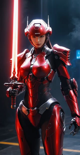 (ultra realistic,best quality),photorealistic,Extremely Realistic, in depth, cinematic light,mecha\(hubggirl)\,

a female robot soldier, holding two glowing red swords with both hands, dynamic poses, dark background,

particle effects, perfect hands, perfect lighting, vibrant colors, 
intricate details, high detailed skin, 
intricate background, realism, realistic, raw, analog, taken by Canon EOS,SIGMA Art Lens 35mm F1.4,ISO 200 Shutter Speed 2000,Vivid picture,hubggirl