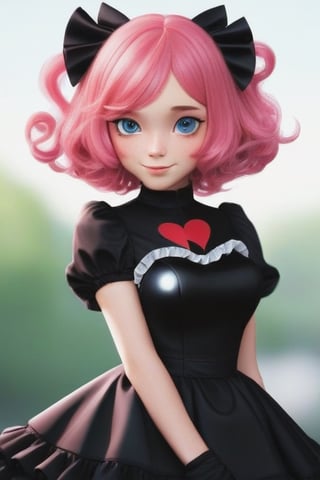 absurdres, highres, beautiful, best quality, anya_forger_spyxfamily, Pink Hair, eyelashes, shiny eyes, upper_body, hands_in_pockets, heart, frilled dress, bright and fine Black-Hole Accretion Disk,god