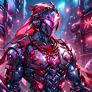 4k, anime, cyberpunk, cyber city, solo, male, cute, no humans, faceless, upper body, helmet, nude, muscular, gem, kaleidoscope, crystal, valentinetech, novakid, gemtech, rokudenashi, sci-fi, jewelry chain, jewelry wire,poyopi, bandana