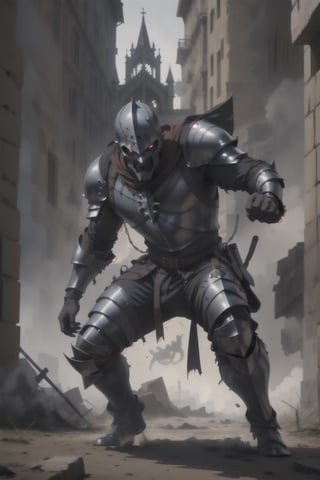 man in gothic armor fighting in a war
