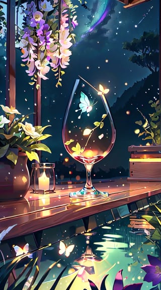 (masterpiece), (best quality), (ultra-detailed), (masterpiece), (best quality), (ultra-detailed), 4K resolution, High resolution, professionall quality, detailed picture, perfectly drawn objects,more prism, vibrant color,no people,wisteria,Jinsha,Transparent stardust,sakura,star,crystal garden,crystal flower,crystal city,crystal sea,crystal cave,lake,crystal shape, crystal thorn, crystal vine, glass thorn, glass Vine, Crystal Bush, Glass Bush,rose,cherry blossom tree,crystal lily,glass crystal,Butterfly,wine glass,diamond,flower on glass,no word