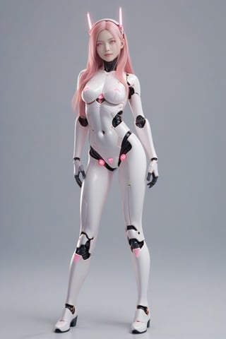 score_9, score_8_up, score_7_up, score_6_up, score_5_up, source_3D,  full body, 1girl, solo, pink eyes, glowing eyes, robot joints, long hair, looking at viewer, glowing, pink hair, android, colored skin, Kunaboto, figure, 