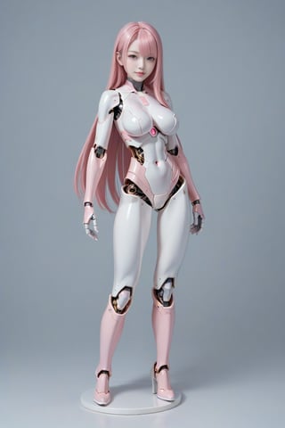 score_9, score_8_up, score_7_up, 1girl, solo, pink eyes, glowing eyes, robot joints, long hair, looking at viewer, glowing, pink hair, android, colored skin, Kunaboto, figure, ,figurine