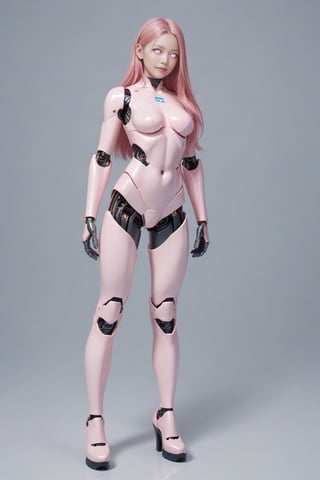score_9, score_8_up, score_7_up, score_6_up, score_5_up, source_3D,  full body, 1girl, solo, pink eyes, glowing eyes, robot joints, long hair, looking at viewer, glowing, pink hair, android, colored skin, Kunaboto, figure, 