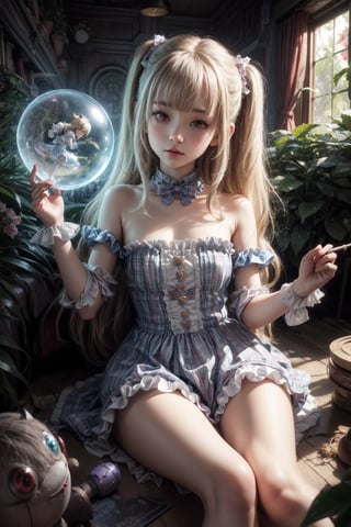 》((Fantasy)) game world, Chibi ((Alice's Adventures in Wonderland)) Ghibli-style navigation, interactive holographic elements, cute robot companions, ((Kawaii)) aesthetics, magical bright colors, dynamic composition,((whimsical) ) game))((Ghibli style art)), AIDA_LoRA_valenss