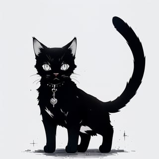solo, looking at viewer, simple background, white background, monochrome, full body, greyscale, no humans, animal, cat, :<, black cat, animal focus, whiskers,niji,midjourney