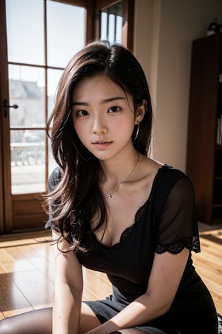 background is ancient chinese war,burning buildings, smoke,dark sky 18 yo, 1 girl, big eyes, over sized eyes, beautiful korean girl, sitting on floor,wearing beautiful hafu, solo, {beautiful and detailed eyes}, dark eyes, calm expression, delicate facial features, ((model pose)), Glamor body type, (dark hair:1.2),braided hair, simple tiny necklace,simple tiny earrings, flim grain, realhands, masterpiece, Best Quality, 16k, photorealistic, ultra-detailed, finely detailed, high resolution, perfect dynamic composition, beautiful detailed eyes, eye smile, ((nervous and embarrassed)), sharp-focus, full_body, cowboy_shot
