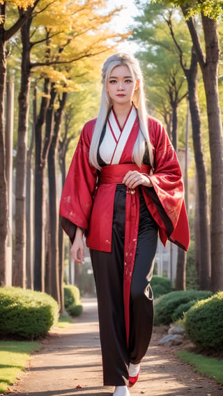 Imagine the following scene:

Realistic photo of a handsome man. Full body photograph. Wearing futuristic kimono, transparent plastic kimono.

He is walking in a cherry forest. He has a beautiful open fan in his hand. blurred background.

The man is from Japan. 20 years old, masculine, full and red lips, long eyelashes, blush. muscular, very clear and bright eyes, big eyes. Angular face. Big and voluptuous crotch. Long hair in a ponytail, ((white hair)).

Full body shot. Walking.

High realism aesthetic photography, RAW photography, 16K, real photography, best quality, high resolution, masterpiece, HD, perfect proportions, ((perfect hands))