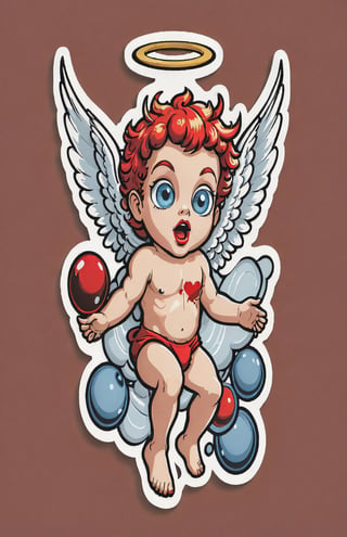 Angel Cupid (malignification of eyeballs) / Leg/ Blood/Brain/Brain Mass/Mouth/Slam/Detailed Retro Floating Vector Sticker, Drop Shadow, Lively, Poster, Illustration