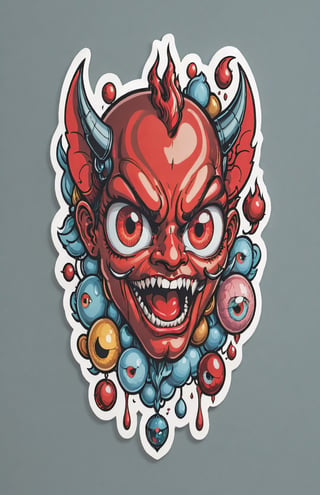 Devil Cupid (malignification of eyeballs) / Leg/ Blood/Brain/Brain Mass/Mouth/Slam/Detailed Retro Floating Vector Stickers, Drop Shadows, Vibrant, Poster, Illustration