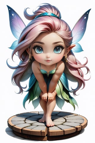 Female Fairy Portrait Standing on Wooden Plates on Round Stone Pavement, Close Shot (CS), Standing, Looking Straight | (White Background: 1.2), Simple Background | Medieval, Pastel Mute Color, Digital Art, 8K Resolution, Super Quality, Watercolor, Trendy at Art Station, Complex Details, Very Detailed, Greg Rutkowski,comic book,Apoloniasxmasbox