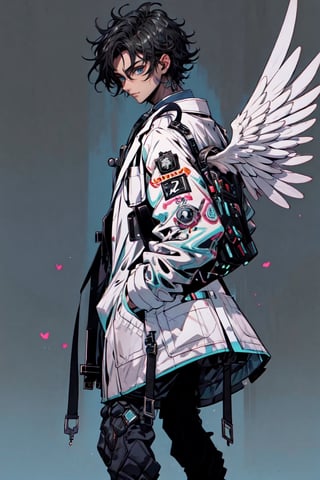 Maximalism, masterpiece, top quality, 8k, high resolution, super detailed, vivid contrast, insanely detailed,
BREAK
  a boy in a doctor's coat, half human and half deer, with deer legs and small white wings behind his back, black hair and light blue eyes, lab coat

