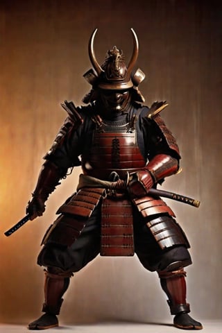 ((samurai with mask)), yoroi, kabuto, samurai in epic attack position masterpiece,best quality,cinematic lighting,soft Light,Epic Japanese jumping, ,athletic body,white skin,holding katana,(samurai helmet:1.1),full body,from front,perfect hands,from a distance,samura