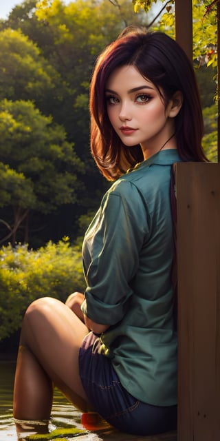masterpiece, (best quality:1.2), Amazing, beautiful detailed eyes, 1girl, solo, finely detail,depth_of_field, extremely detailed CG unity 8k wallpaper, (sitting:1.2), (upper_body), looking_back, smile, space, trees, stars, sky, sunset.,Extremely Realistic Face,Hyper Realistic,feet,1 girl