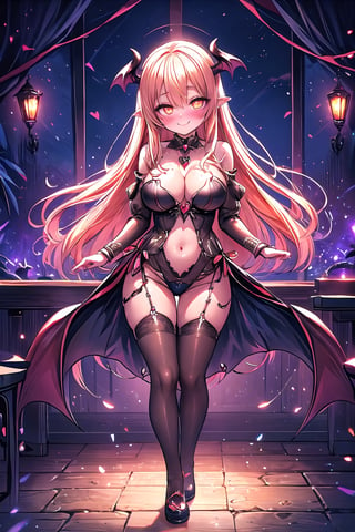 succubus woman, succubus, heart eyes, glowing, night, full body, blush, lustful smil